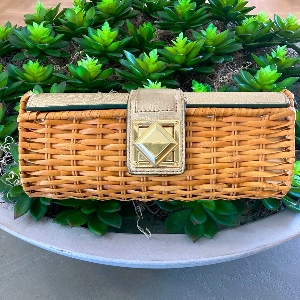 Michael Kors Rattan Gold Leather Clutch